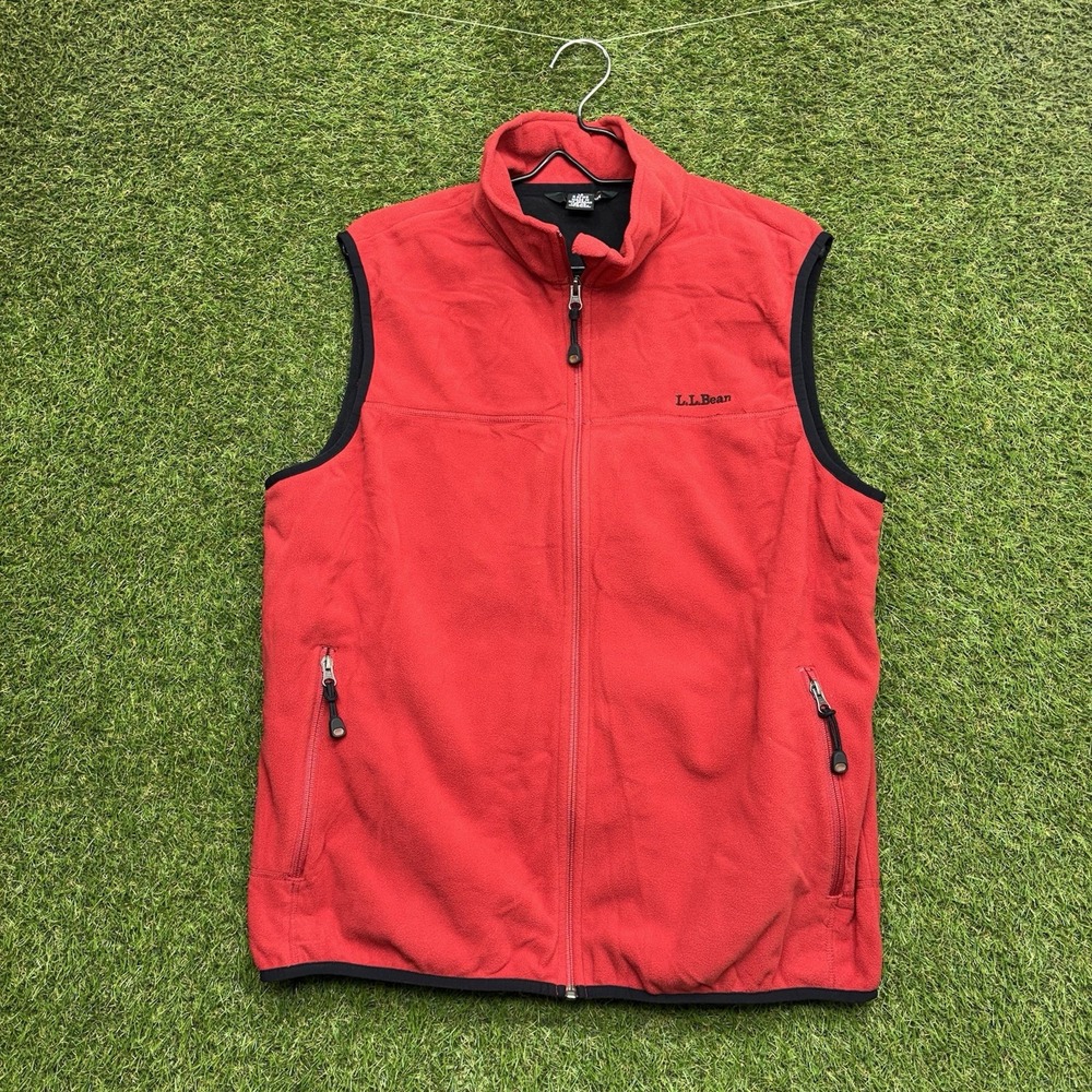 L.L. Bean Polartec Vest Mens Large Fleece Red Full Zip Sleeveless Jacket Hiking